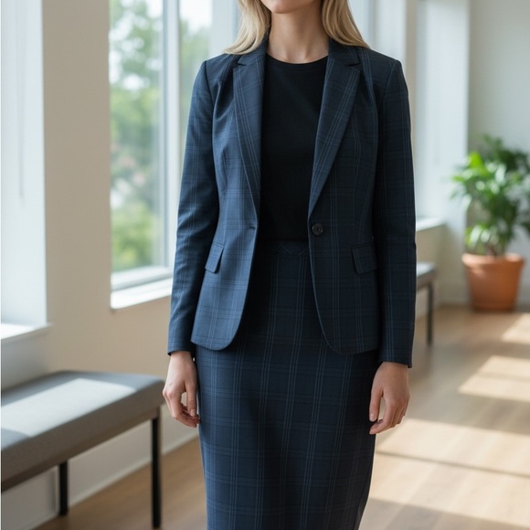 Banana Republic Dark Blue Checkered Navy Suit Washable - Picture 10 of 12